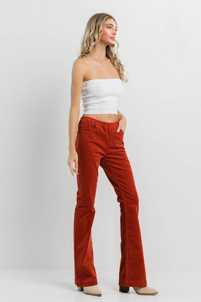 Rust Corduroy Pull On Flare