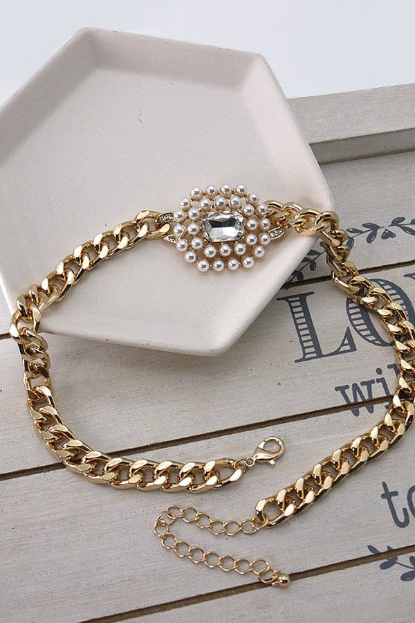 PEARL RHINESTONE PEDNAT NECKLACE