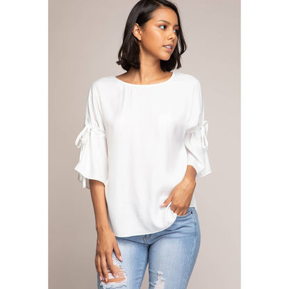 Boat Neck Blouse With Sleeve Ties