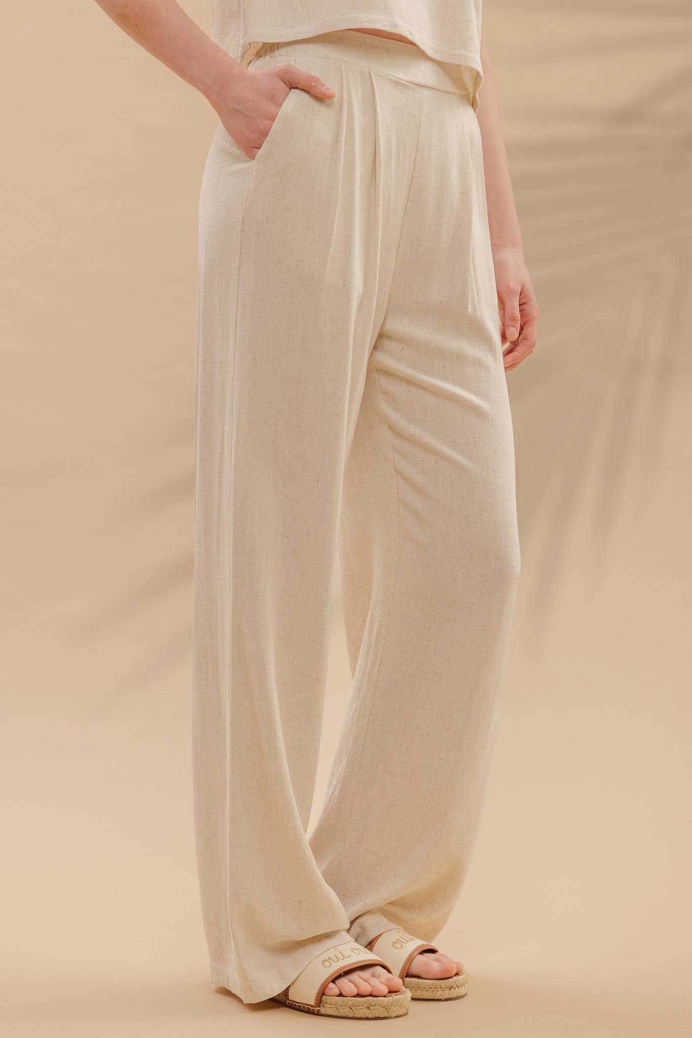 HIGH WAIST WIDE LEG PLEATED LINEN PANTS