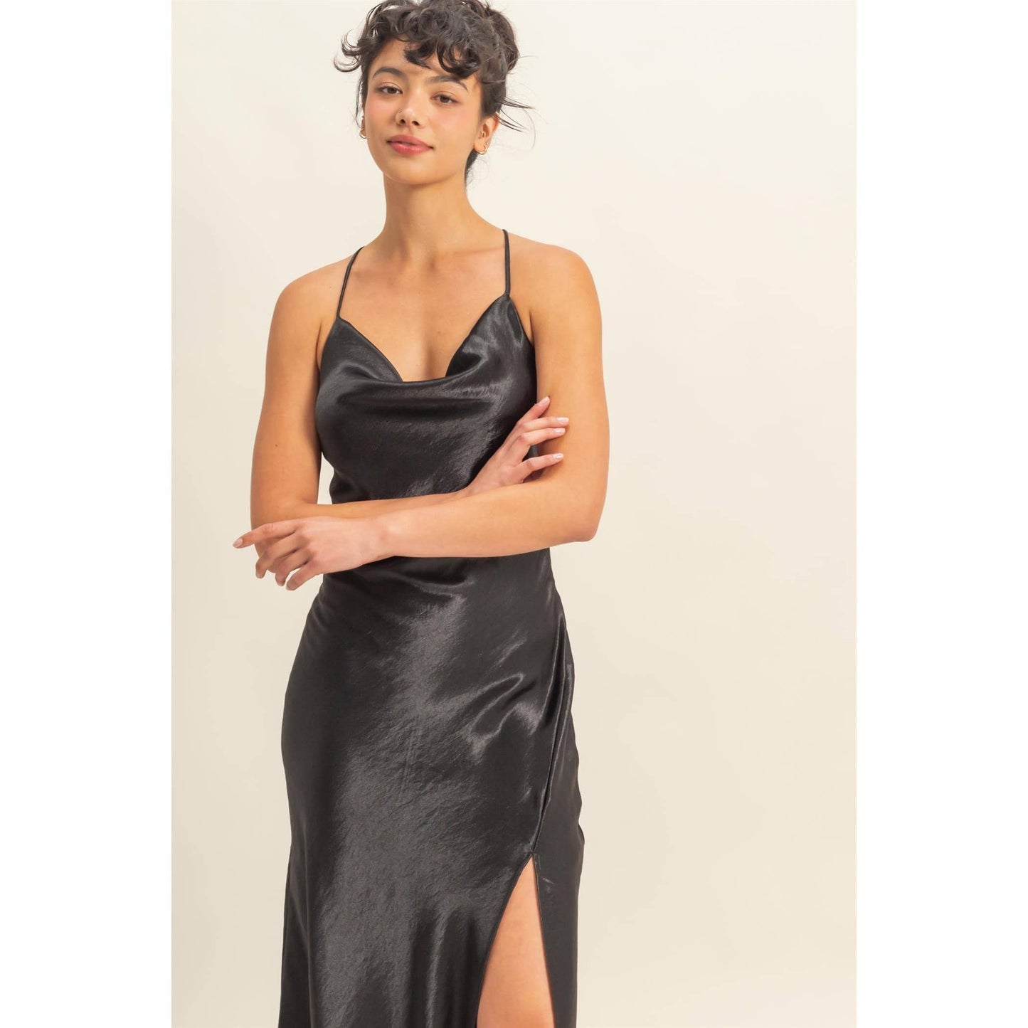 Crazy Love Satin Cowl Neck Midi Dress