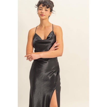 Crazy Love Satin Cowl Neck Midi Dress