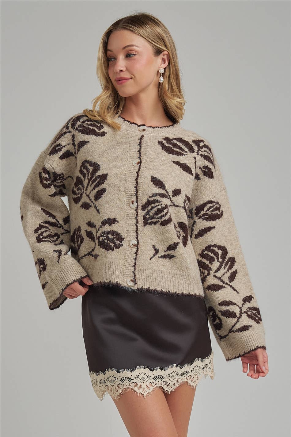 Pre-Order FLORAL BOTANICAL PATTERN INSPIRED SOFT SWEATER FALL CARDIGAN