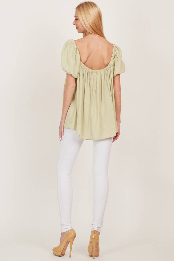 OPEN BACK SQUARE NECK SOLID PRINCESS TOP