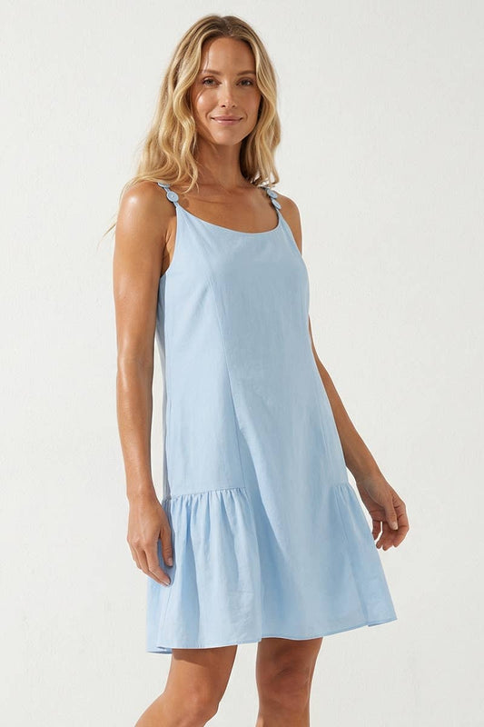 Button Detail Ruffle Mini Dress