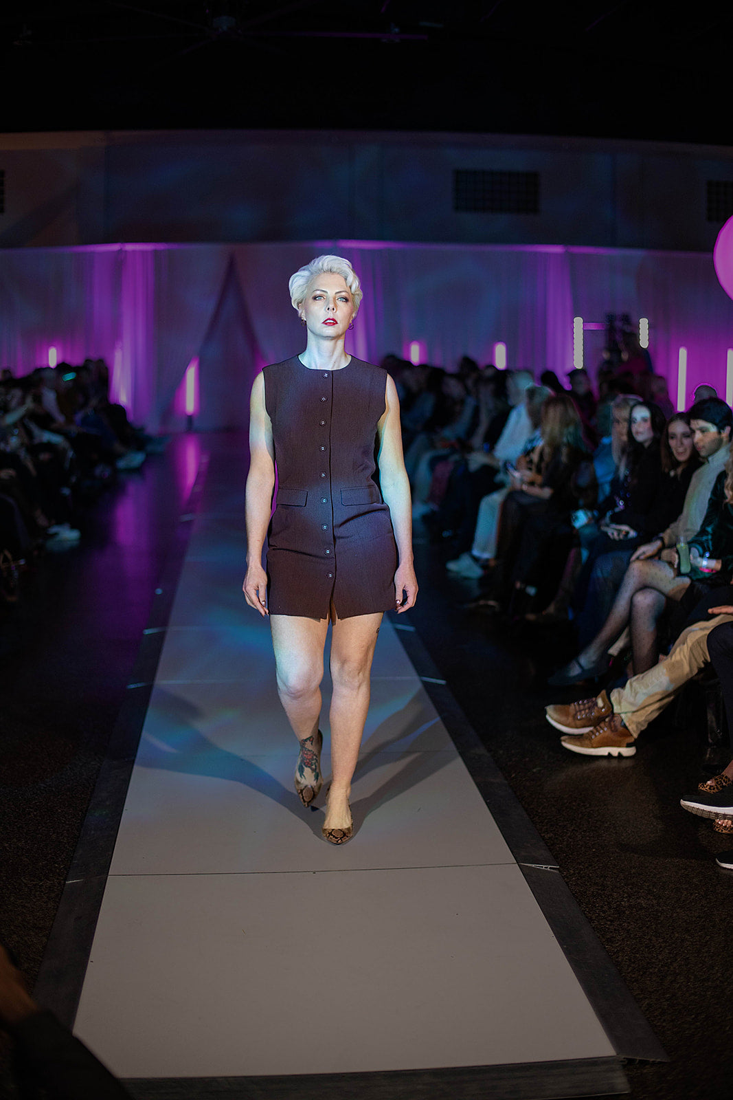 Boat neckline solid button sleeveless mini dress