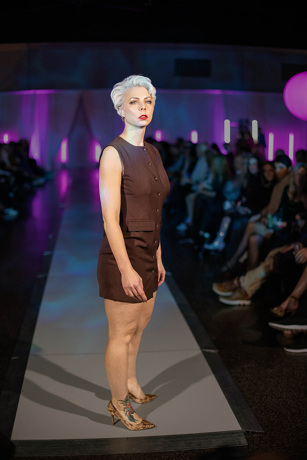 Boat neckline solid button sleeveless mini dress