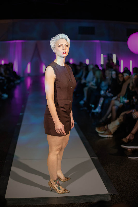 Boat neckline solid button sleeveless mini dress