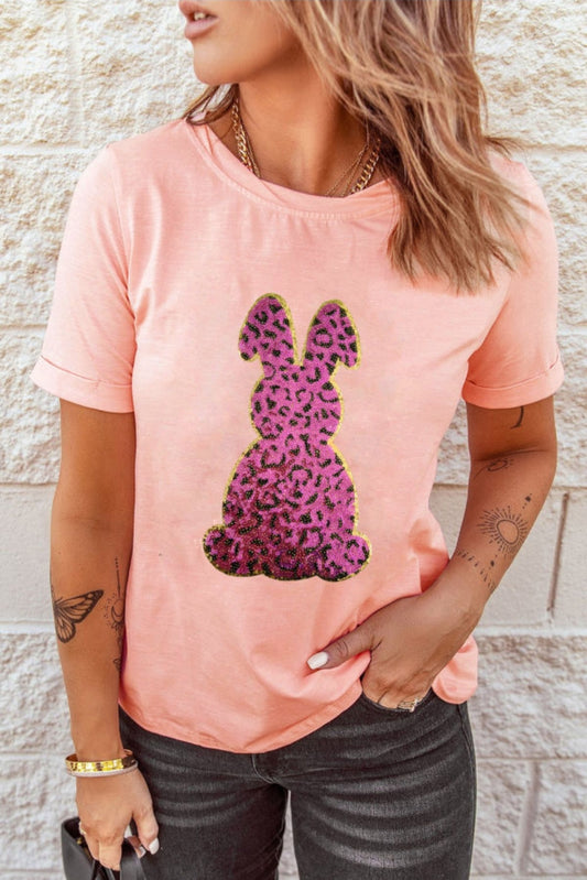 Sequined Leopard Bunny Easter T Shirt