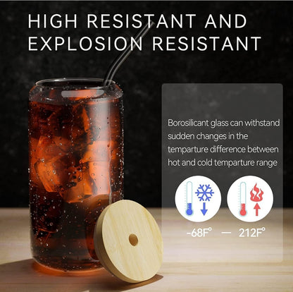 Glass Cup with Bamboo Lids and Glass Straw