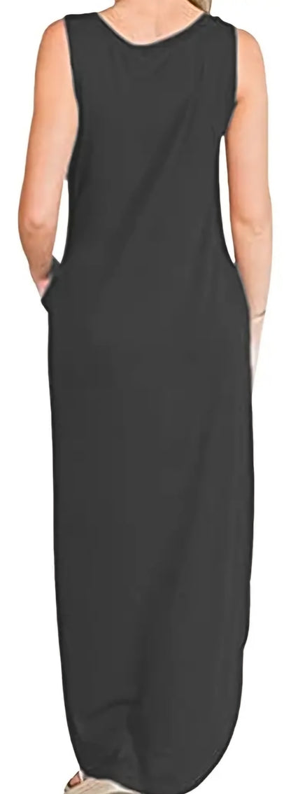 Grey Beach Maxi dress with Pocket Curved hem