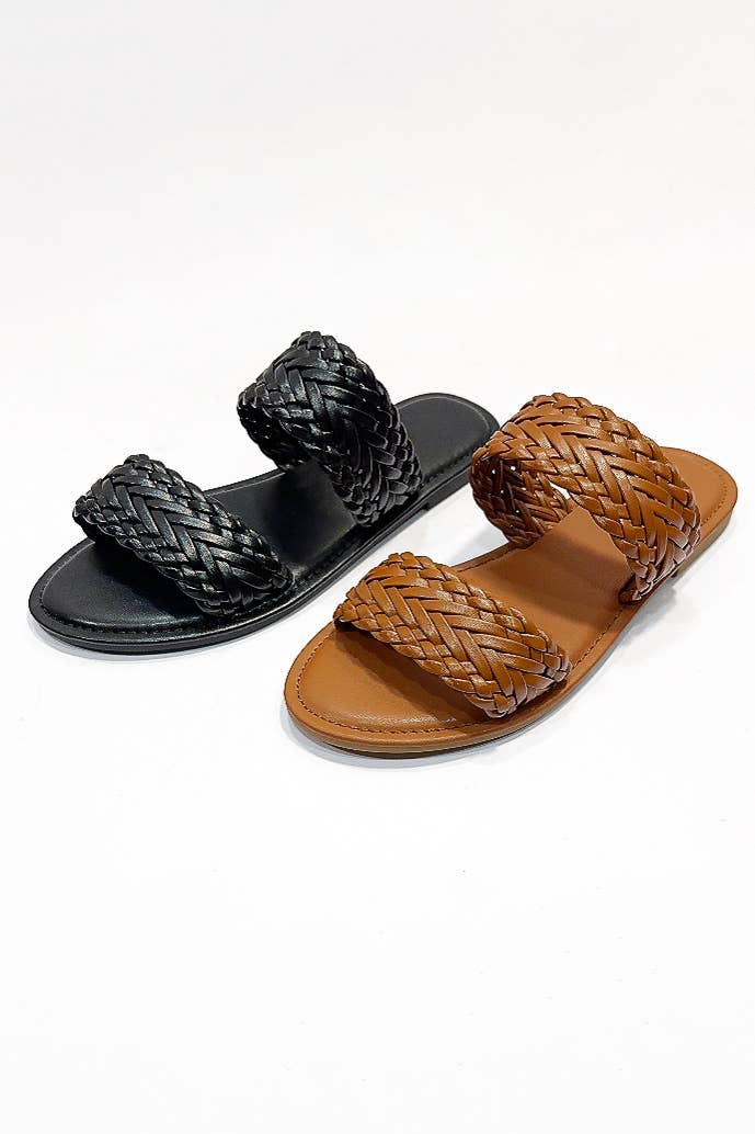 OCEANLINE BRAIDED DOUBLE STRAP SLIP-ON SLIDE SANDAL
