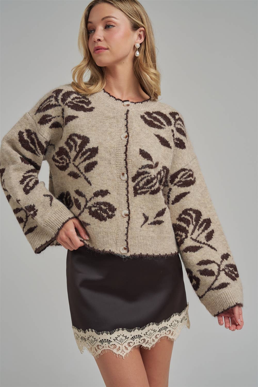 Pre-Order FLORAL BOTANICAL PATTERN INSPIRED SOFT SWEATER FALL CARDIGAN