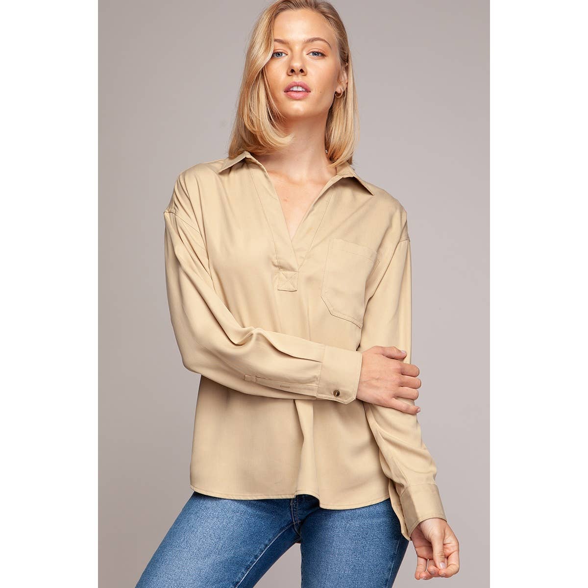 Angled Edge Detail Tencel Blouse