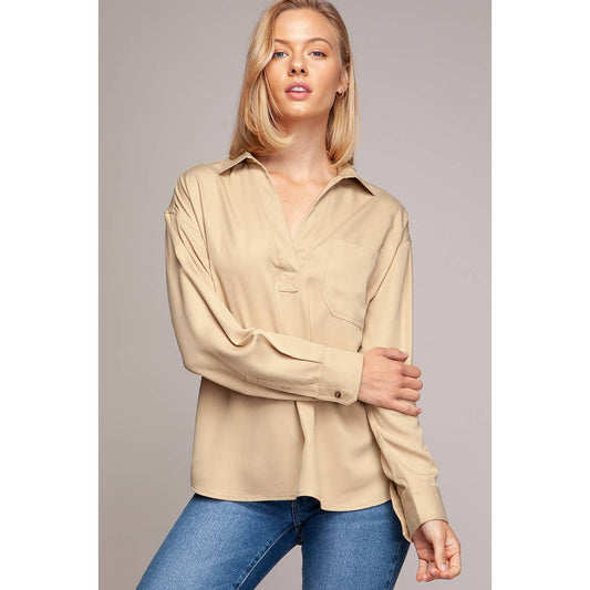 Angled Edge Detail Tencel Blouse