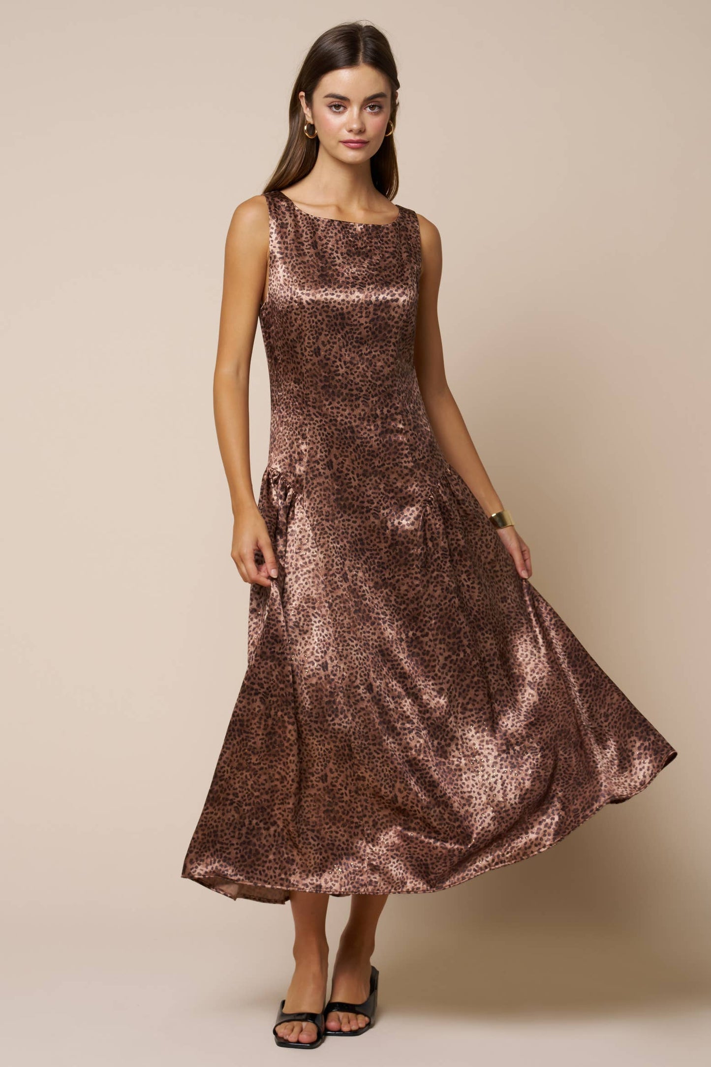 Leopard Print Boat Neck Maxi Dress