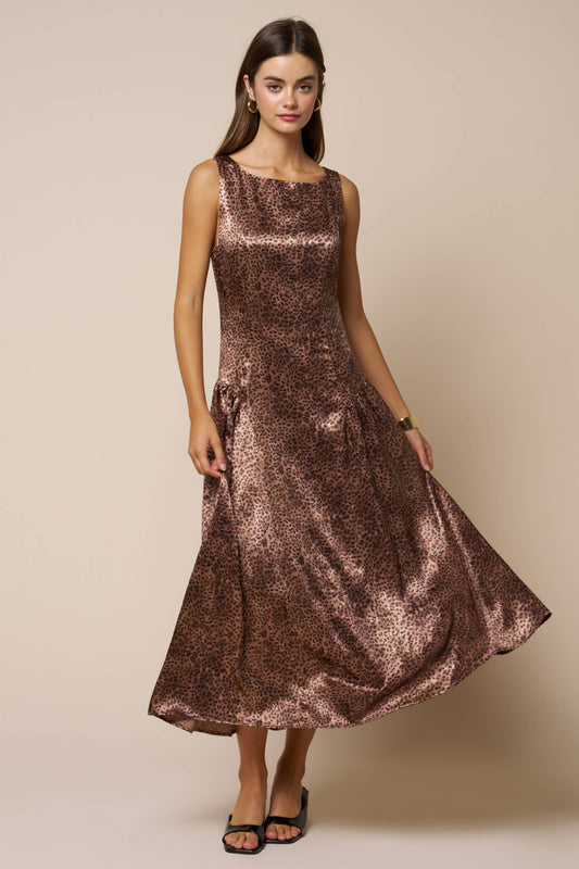 Leopard Print Boat Neck Maxi Dress