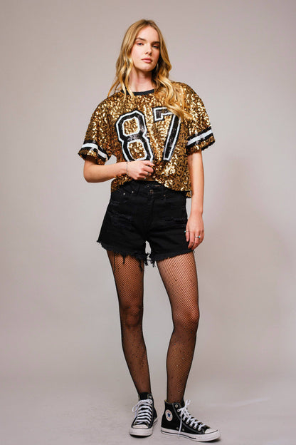 Sequin Game Day Crop Varsity Top