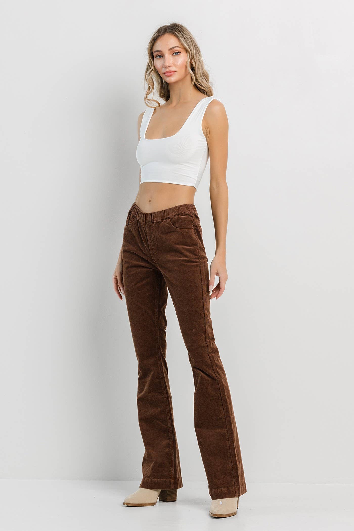 Brown Corduroy Pull On Flare