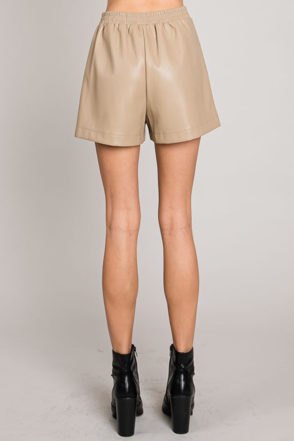 Soft Pleather High Waisted Shorts with Pockets and Pleated Details