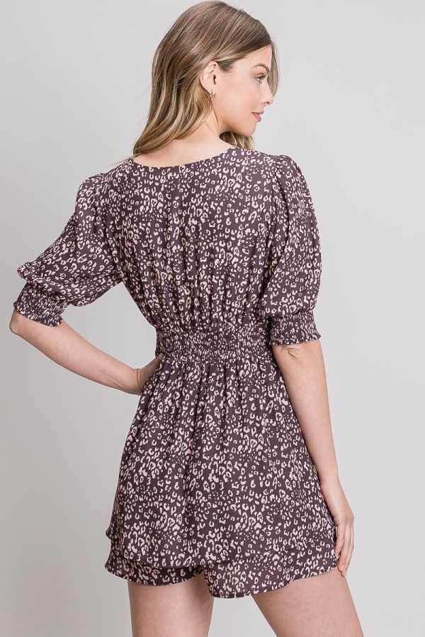 Smocked Sleeve and Waist with Tie Front Flowy Romper