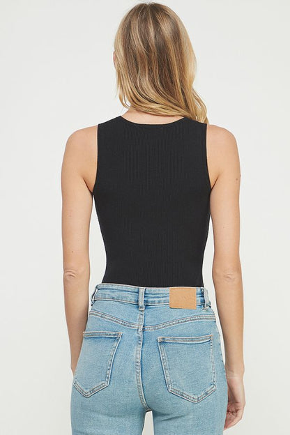 High Neck Ribbed Fine Gauge Tank Bodysuit