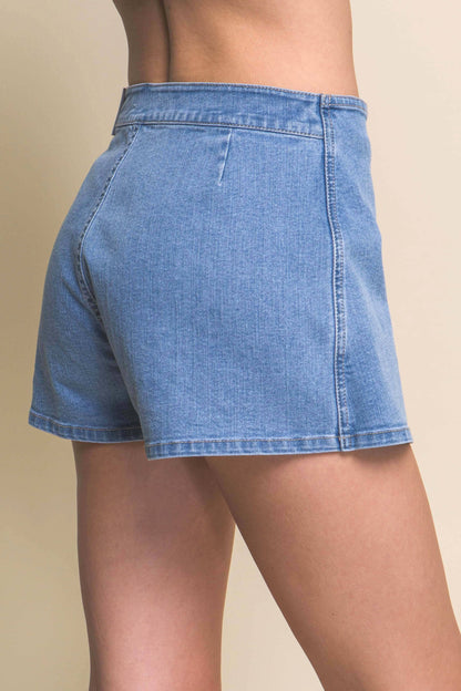 Denim Snap-On Button Skorts