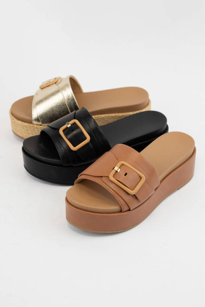 LULAH BUCKLE STRAP DESIGN PLATFORM SLIP-ON SANDALS