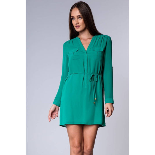 Drawstring Waist Long Sleeve Casual Dress