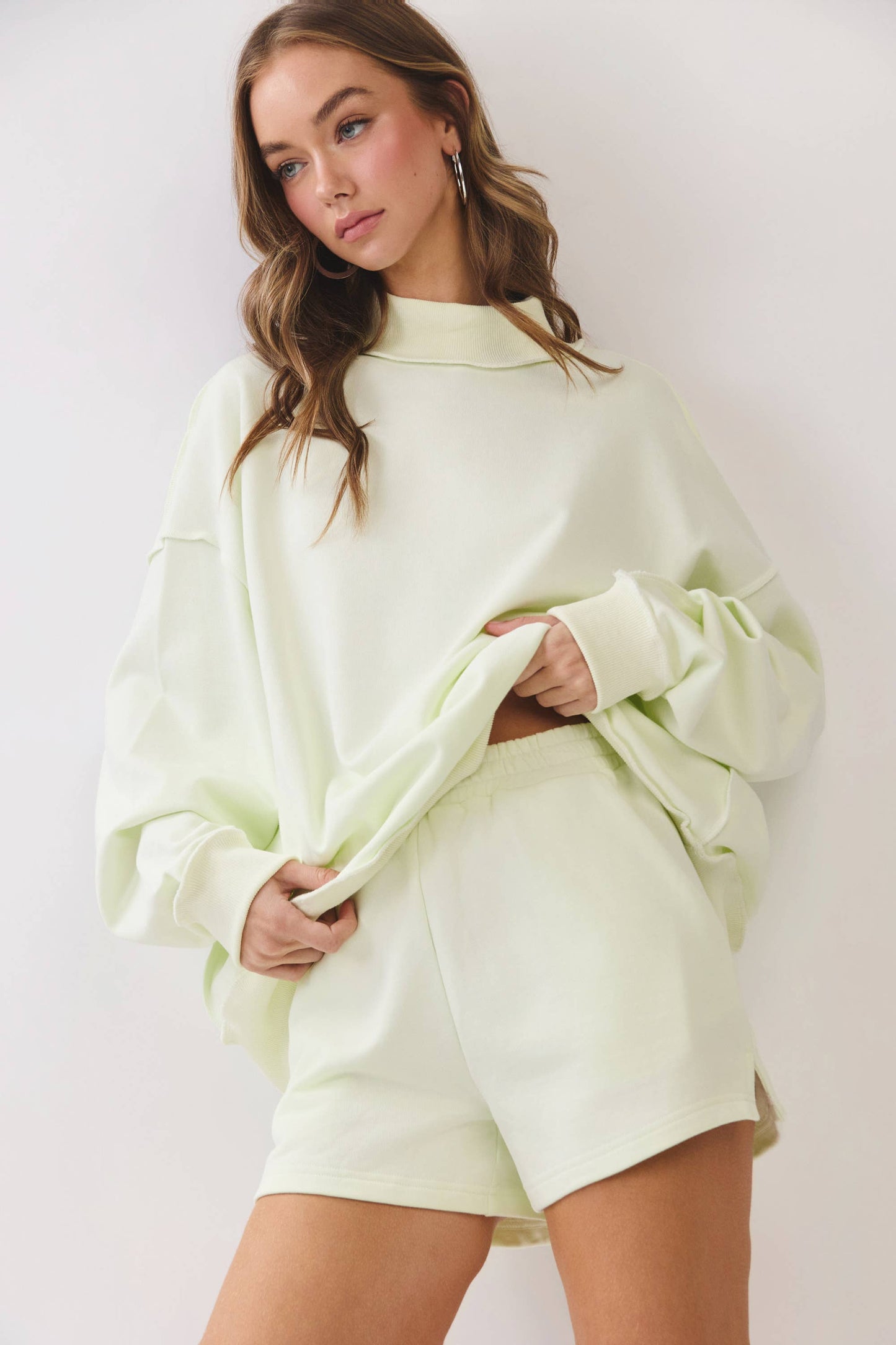 CT9799-Soft Knit Drop Shoulder Mock Neck Pullover Top