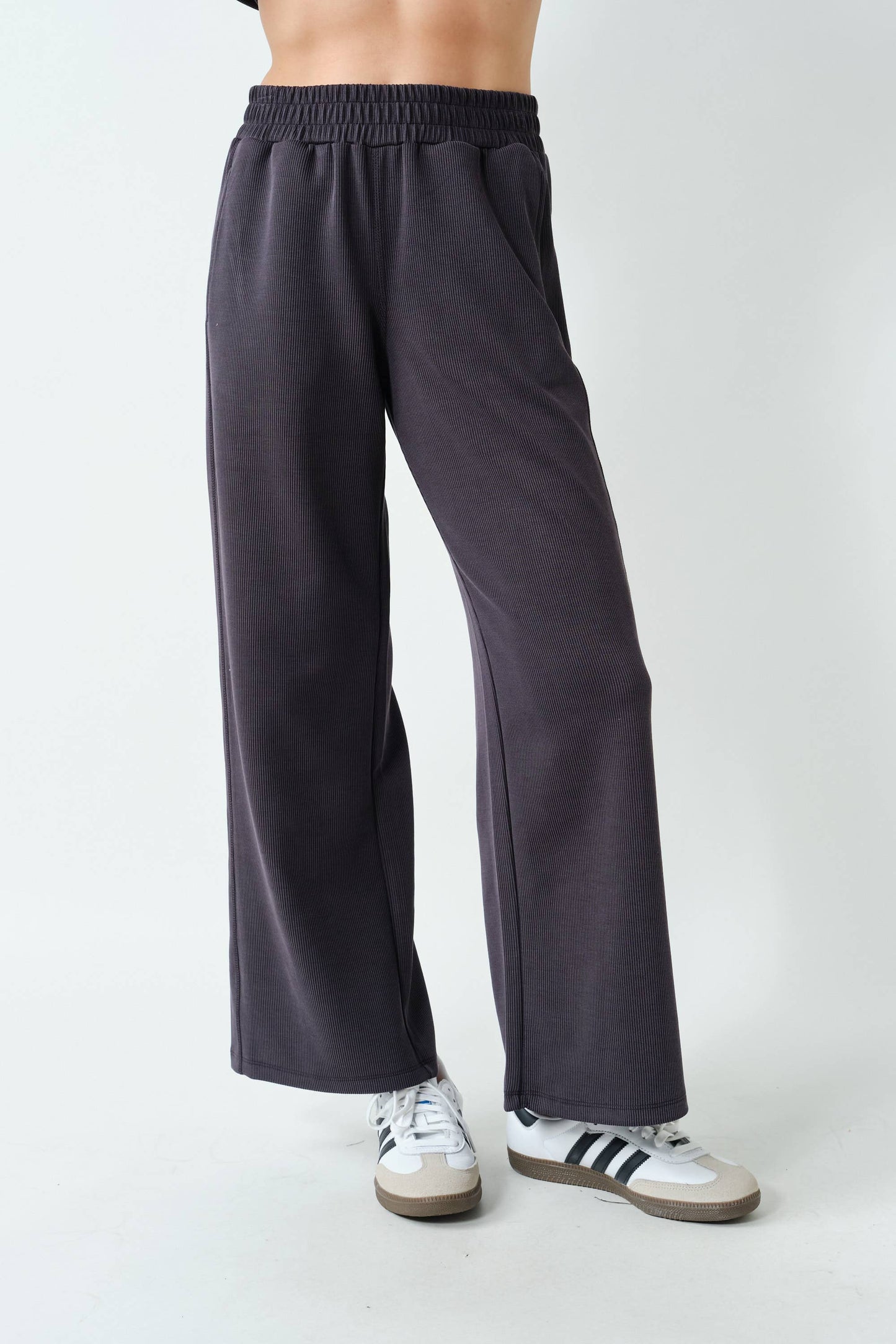 Luxe Sand Wash Rib Wide-Leg Pants