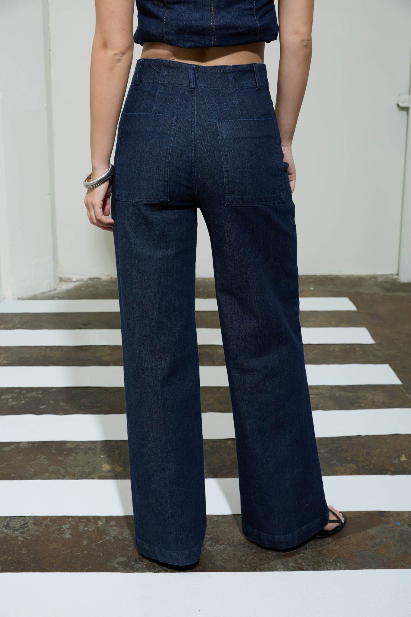 High Waist Front Seam Wide Leg Jeans