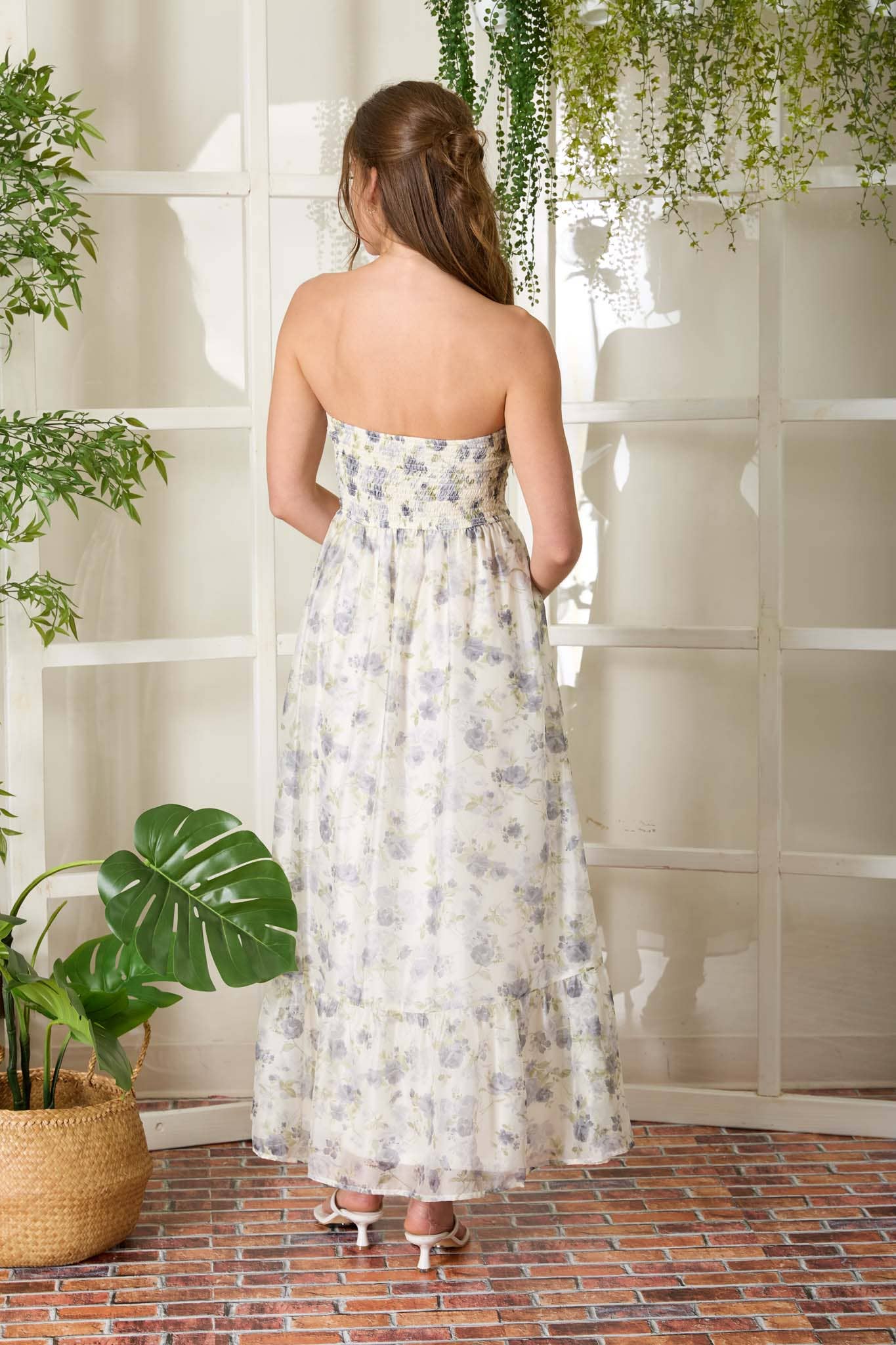 The Floral Strapless Corset Side Slit Midi Dress