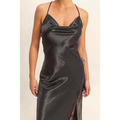 Crazy Love Satin Cowl Neck Midi Dress