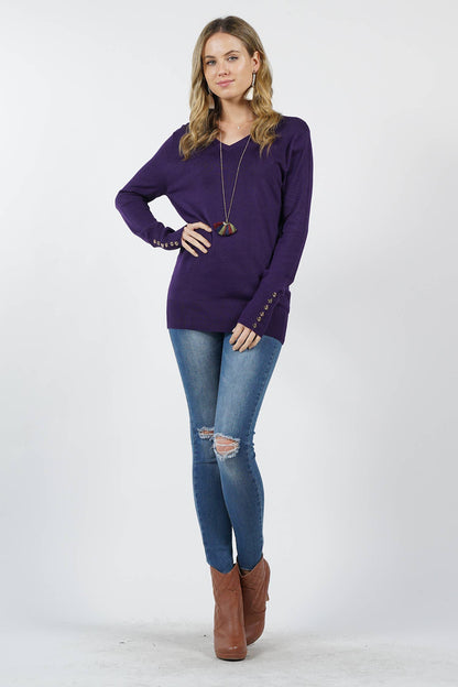 V Neck Rose Gold Buttons Sleeve Sweater Mardi Gras