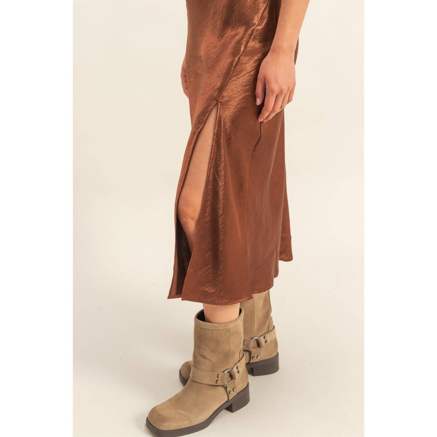 Crazy Love Satin Cowl Neck Midi Dress