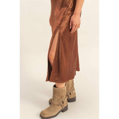 Crazy Love Satin Cowl Neck Midi Dress