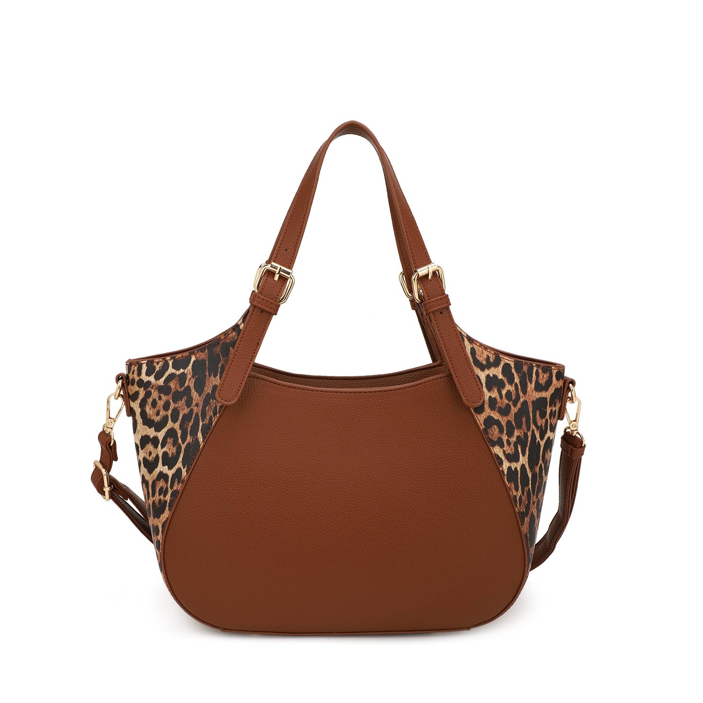 ELAINE  SATCHEL WITH LEOPARD PRINT ACCENT IN BUCKLED HANDLE