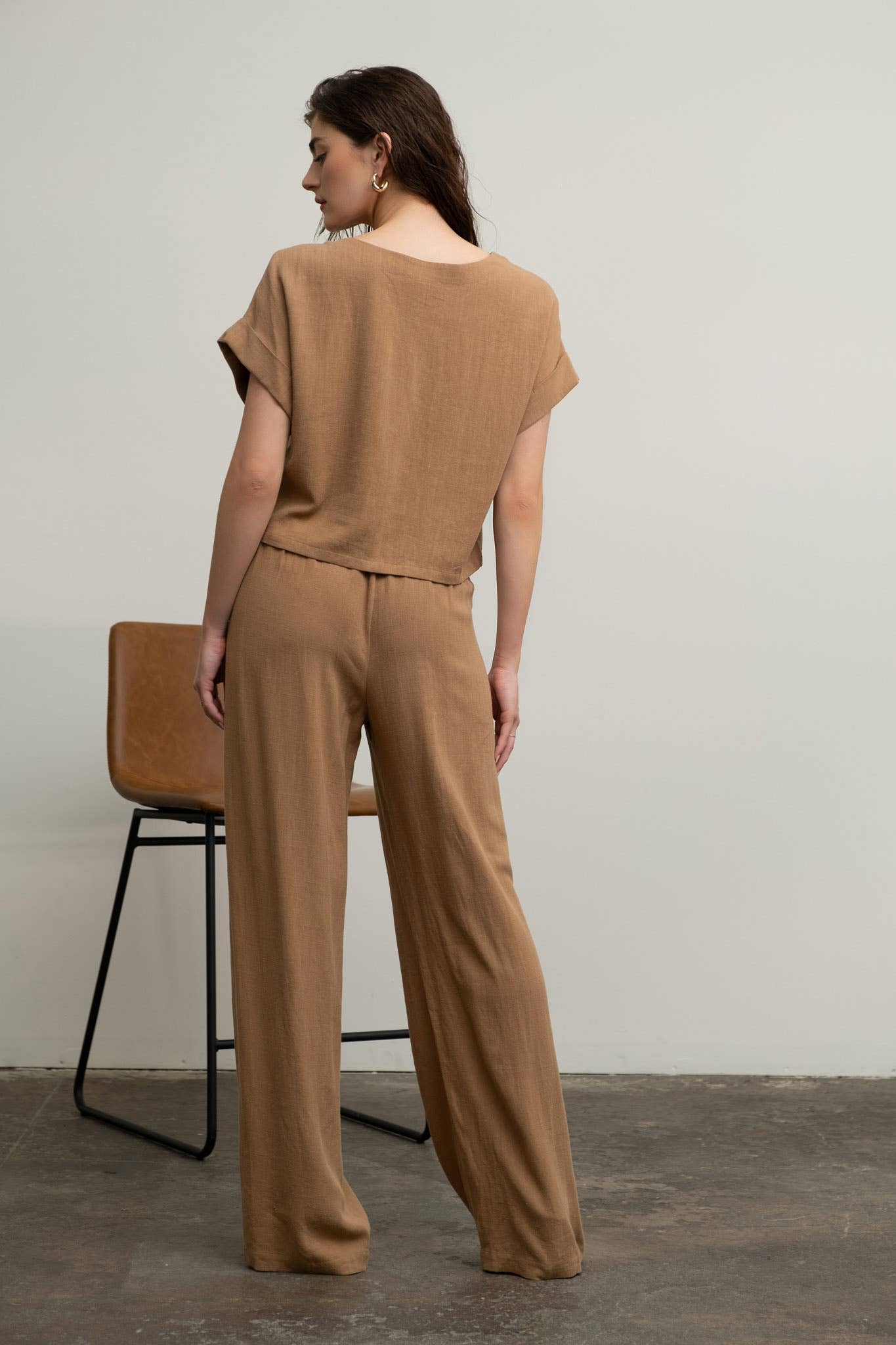 HIGH WAIST WIDE LEG PLEATED LINEN PANTS