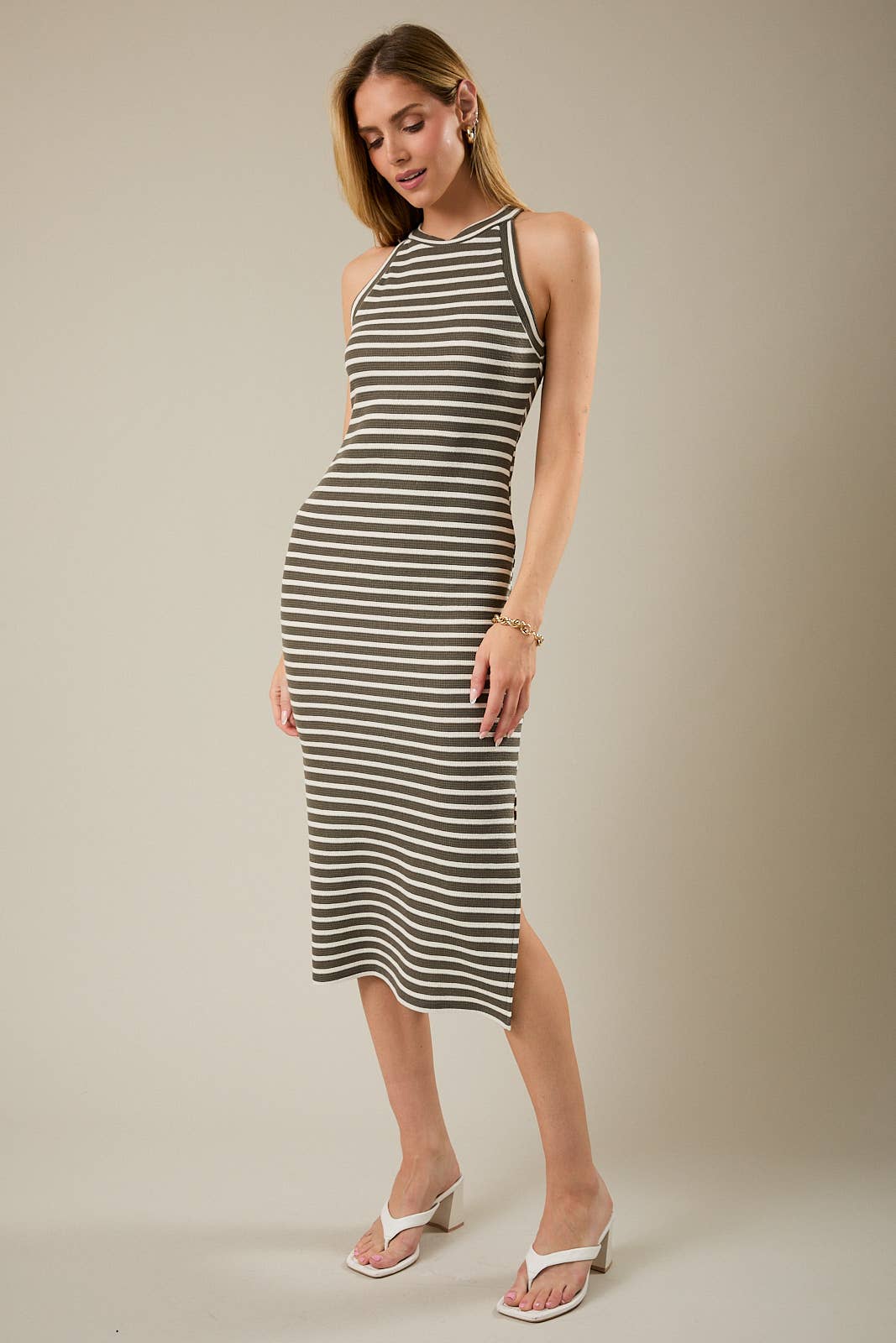 HALTER NECK SLEEVELESS MIDI DRESS