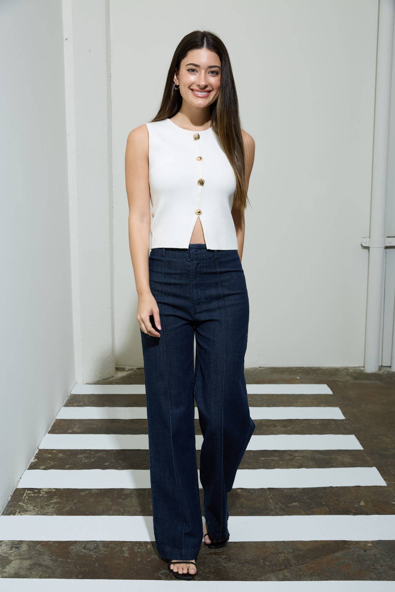 High Waist Front Seam Wide Leg Jeans