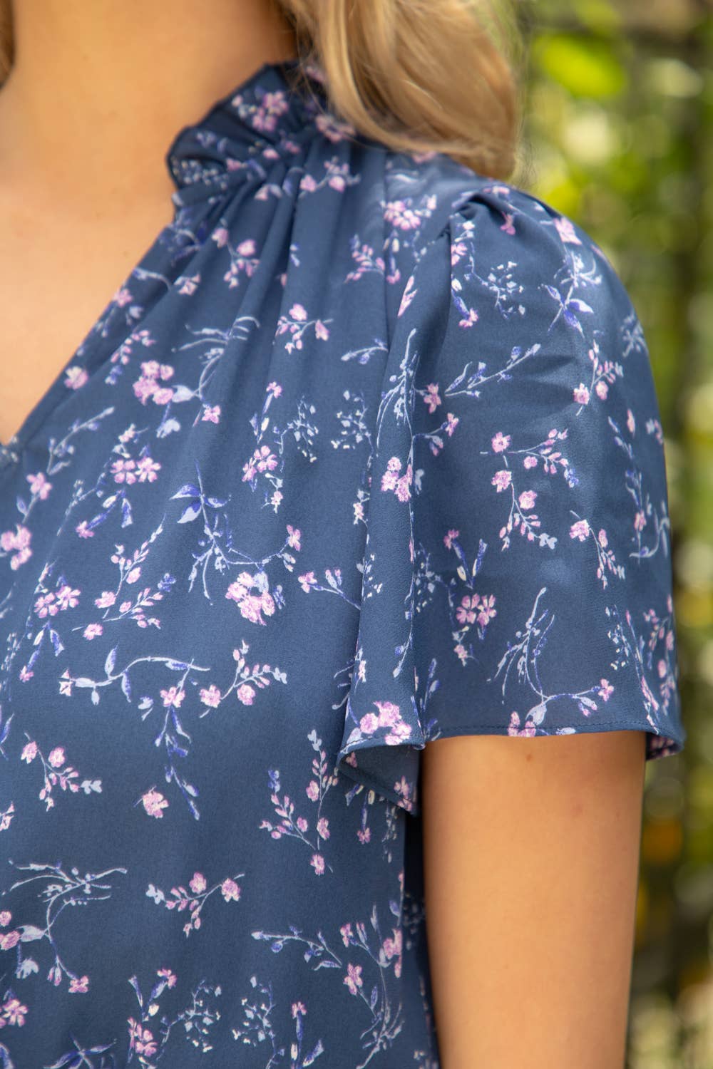 Kailani short sleeve pleated floral print top