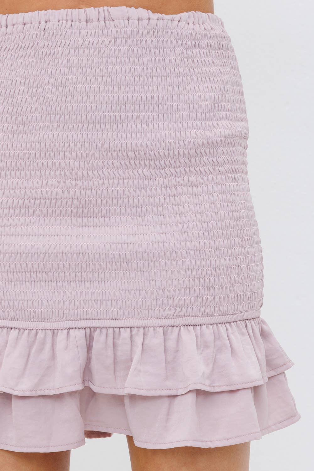Satin Smocked Bodycon Fitted Mini Tiered Skirt