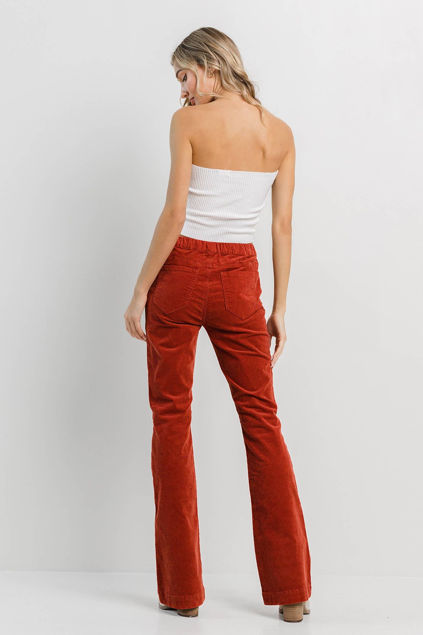 Rust Corduroy Pull On Flare