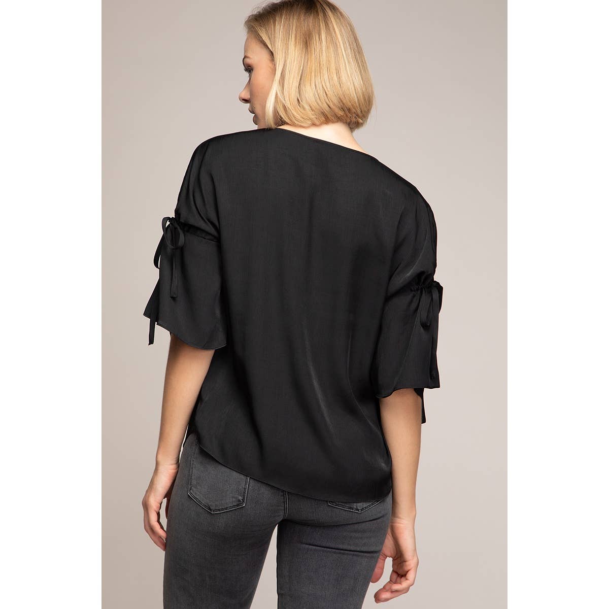 Boat Neck Blouse With Sleeve Ties