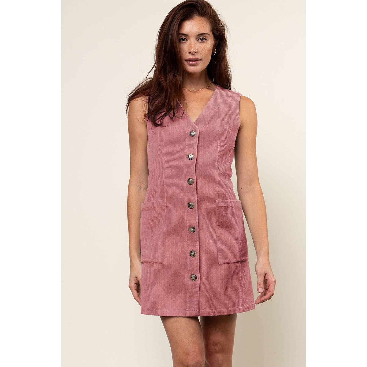 Corduroy Button Front Mini Dress
