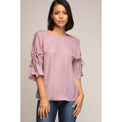 Boat Neck Blouse With Sleeve Ties
