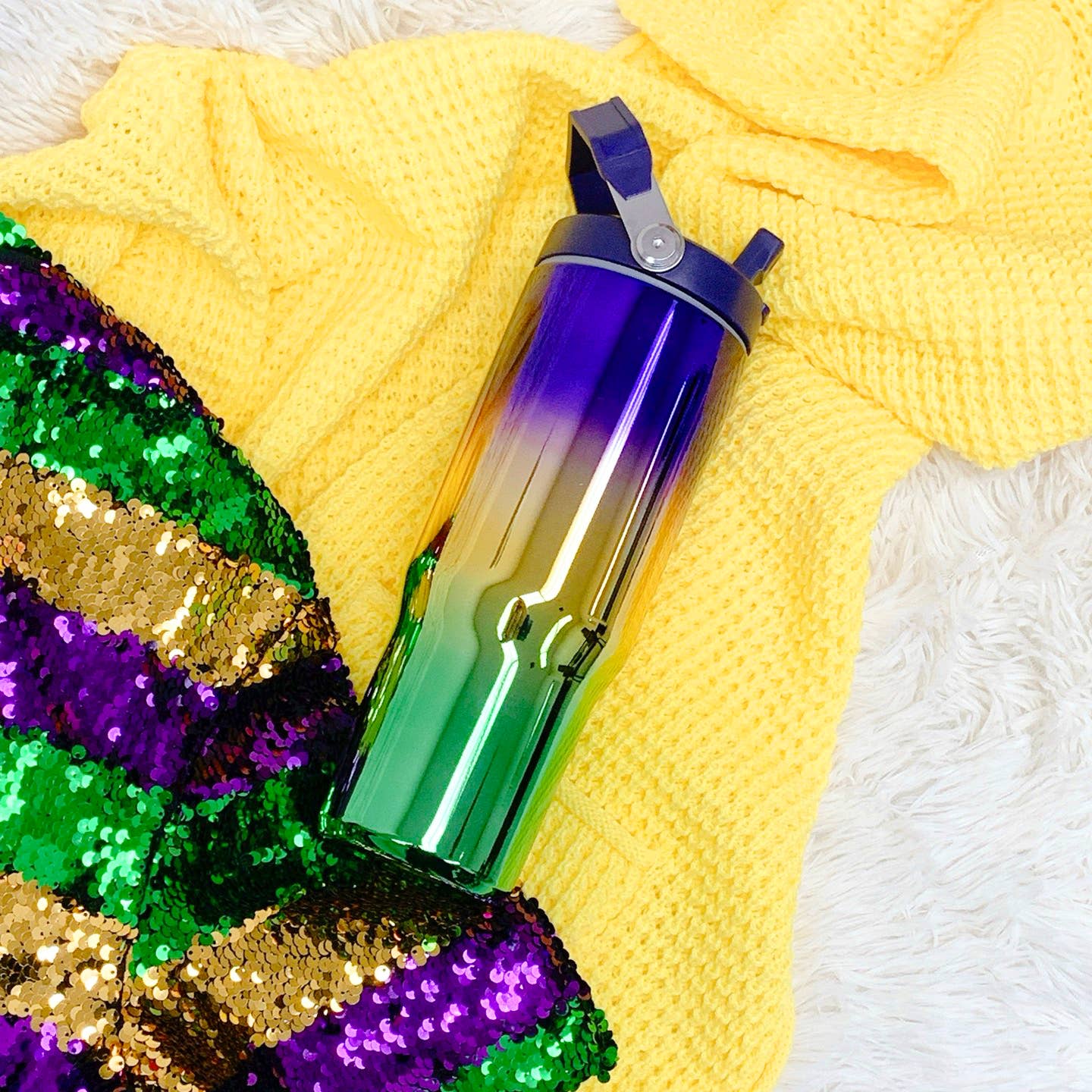 Mardi Gras 30 oz Tumbler Flip Straw
