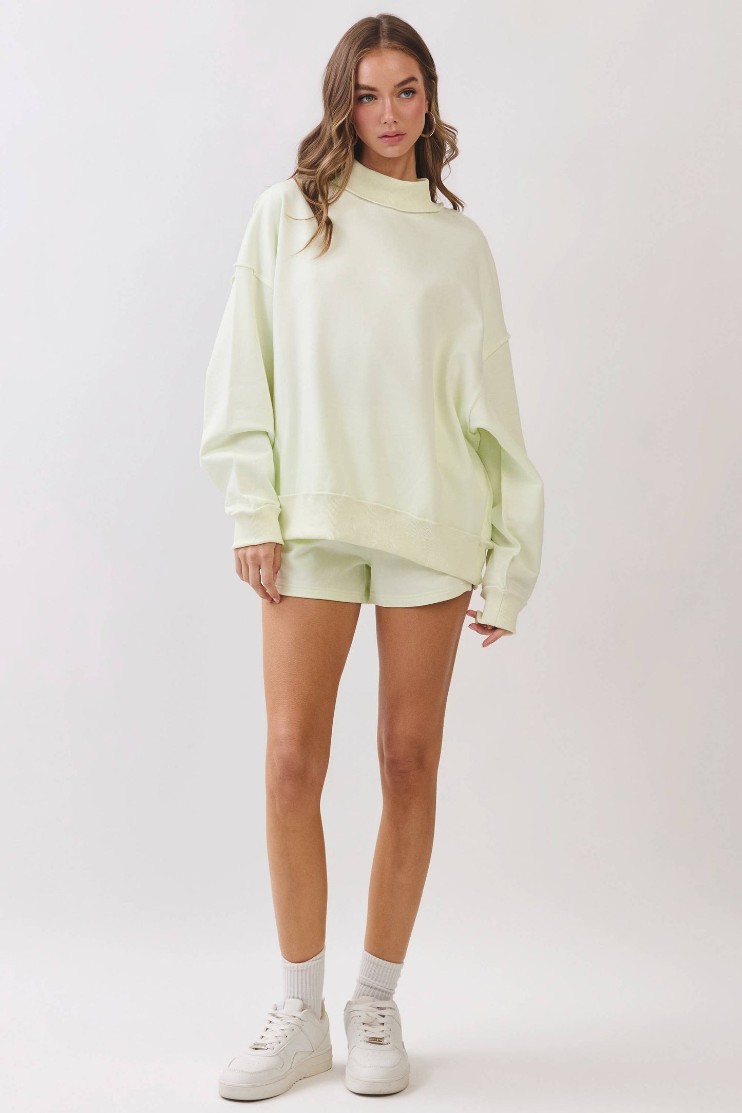 CT9799-Soft Knit Drop Shoulder Mock Neck Pullover Top
