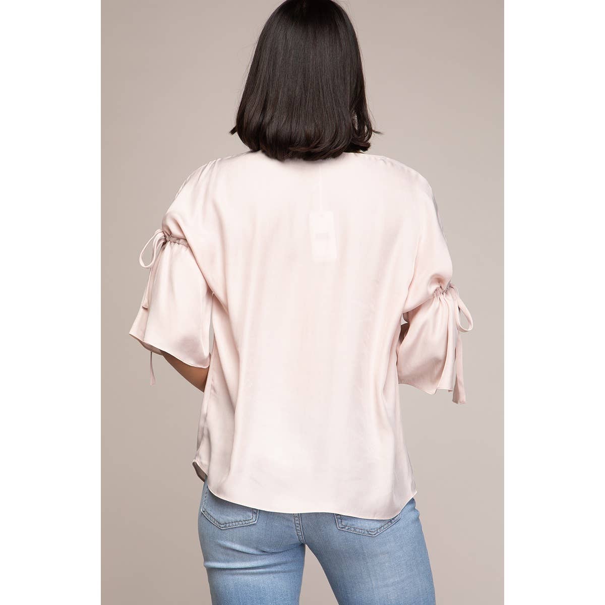 Boat Neck Blouse With Sleeve Ties